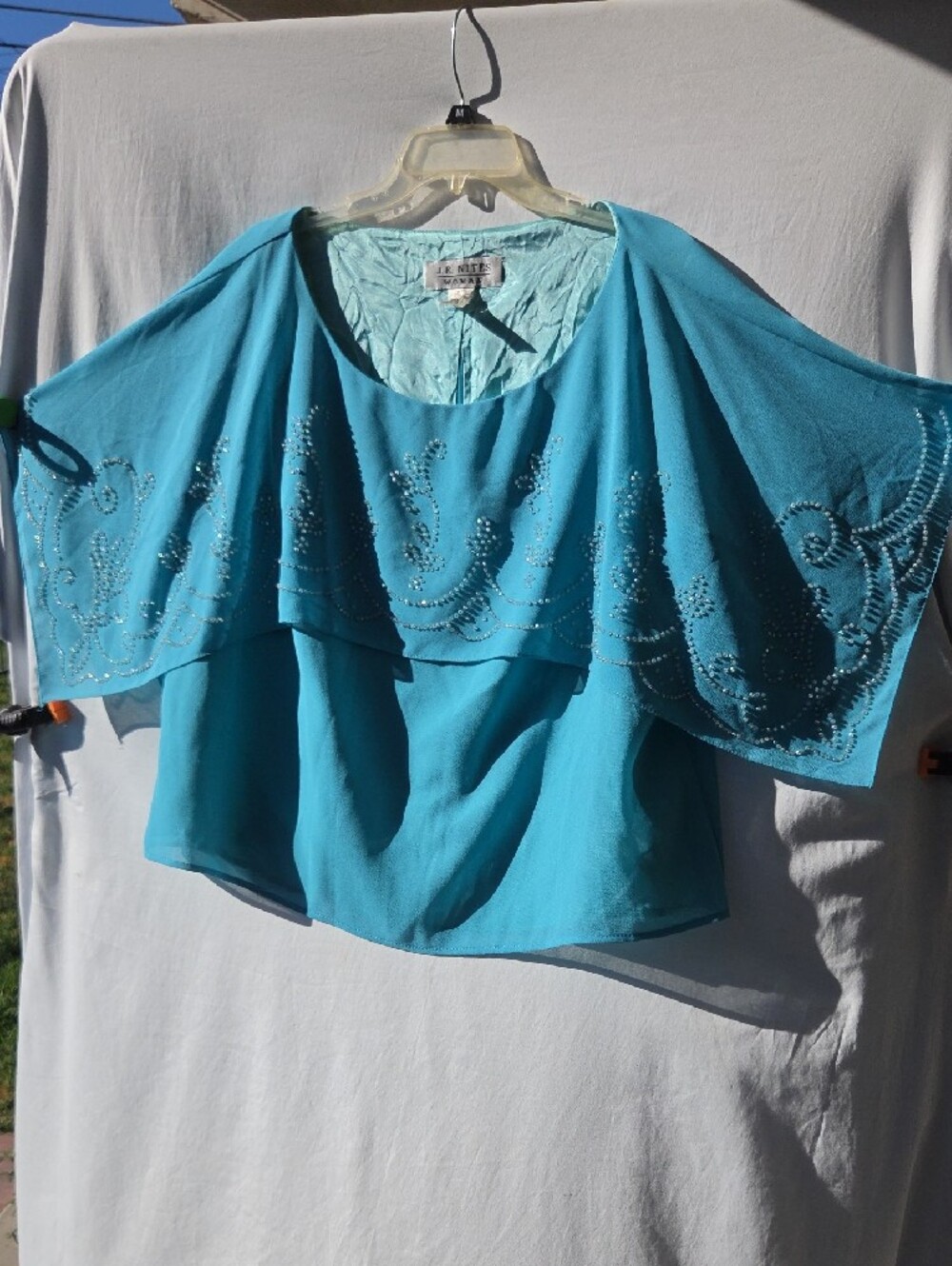JR NITES Women's Aqua Embellished Overlay Blouse Sz 22w